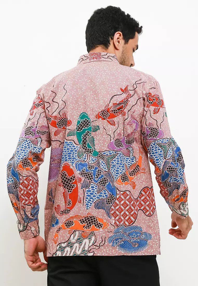 Ikan Koi Kemeja Batik Tulis Premium Pria Casual Modern Lengan Panjang