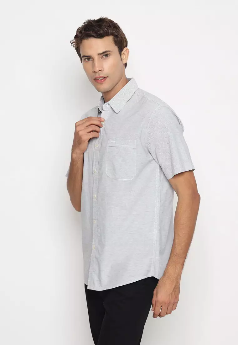 RBJ Kemeja Salur Printing Putih Regular Fit Pria