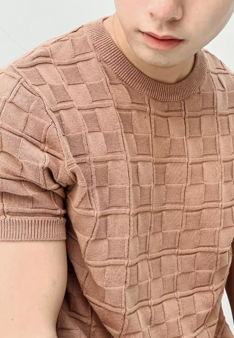 Kale Scott Brown / Kaos Rajut Premium Pria Lengan Pendek Motif