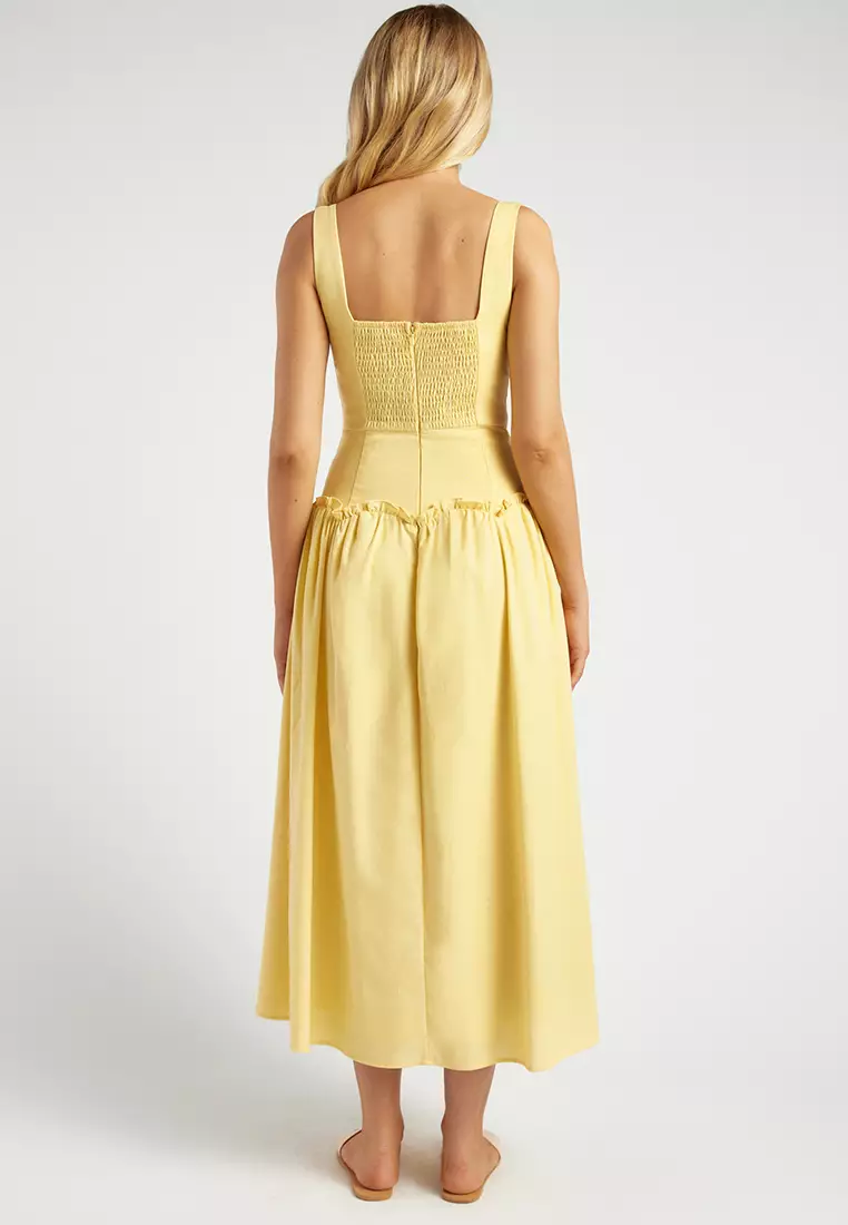 Drop Waist Scallop Frill Detail Midi Dress