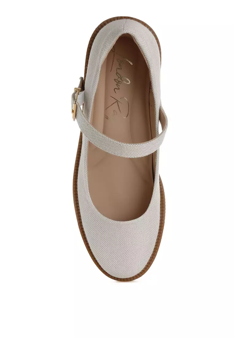 Canvas Mary Jane Shoes in Beige