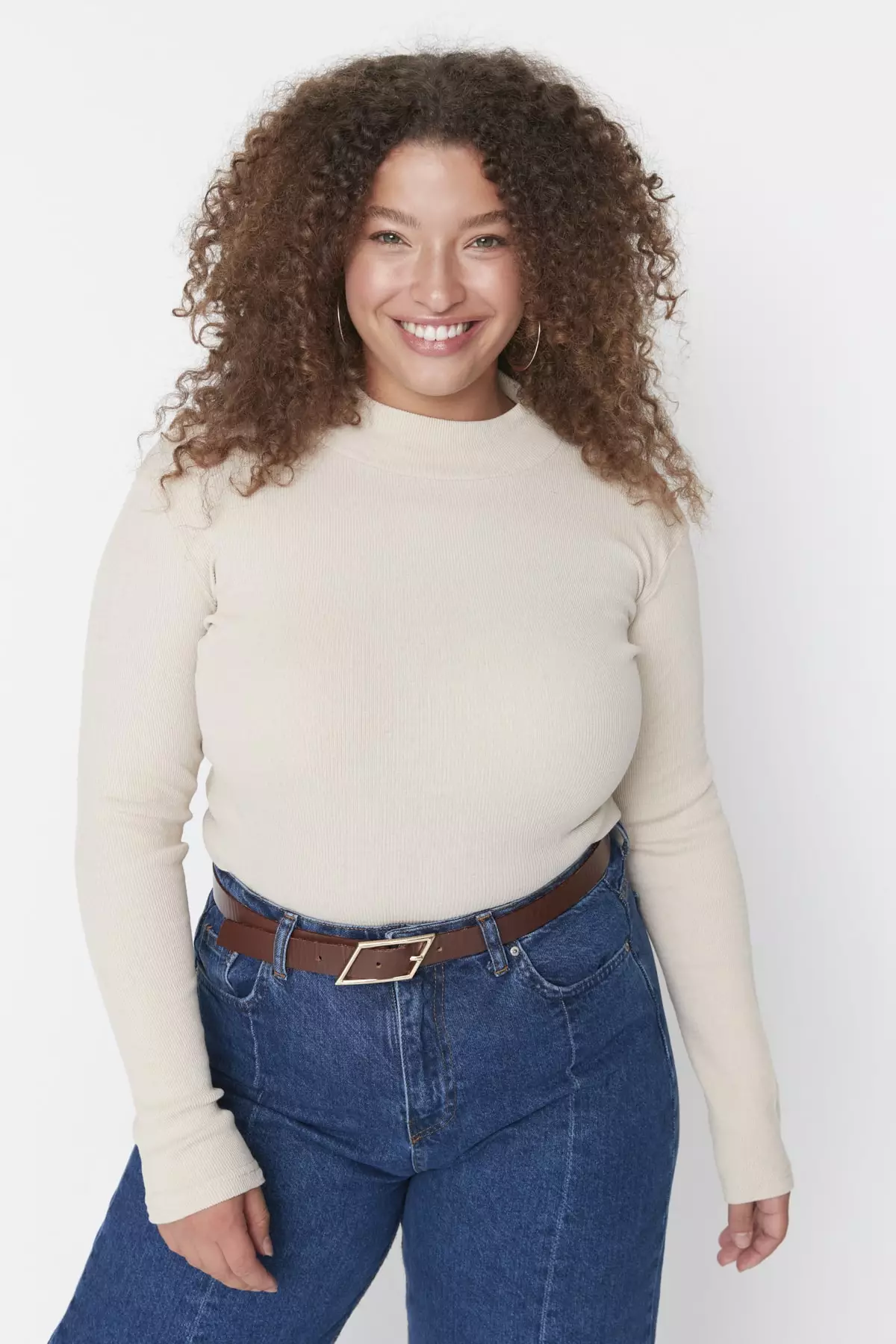 Plus Size Stand Up Collar Knitted Top