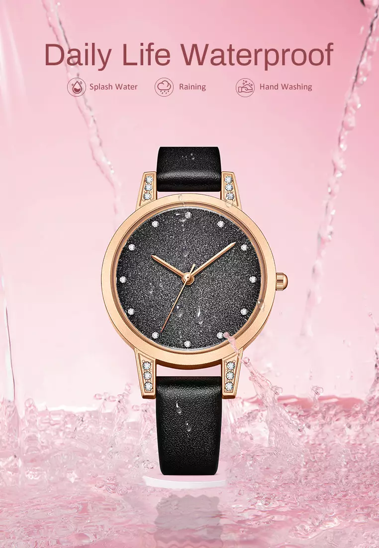 Jam Tangan Wanita Original Korea Mode Tali Kulit Jam Tangan Cewek SL3341 black