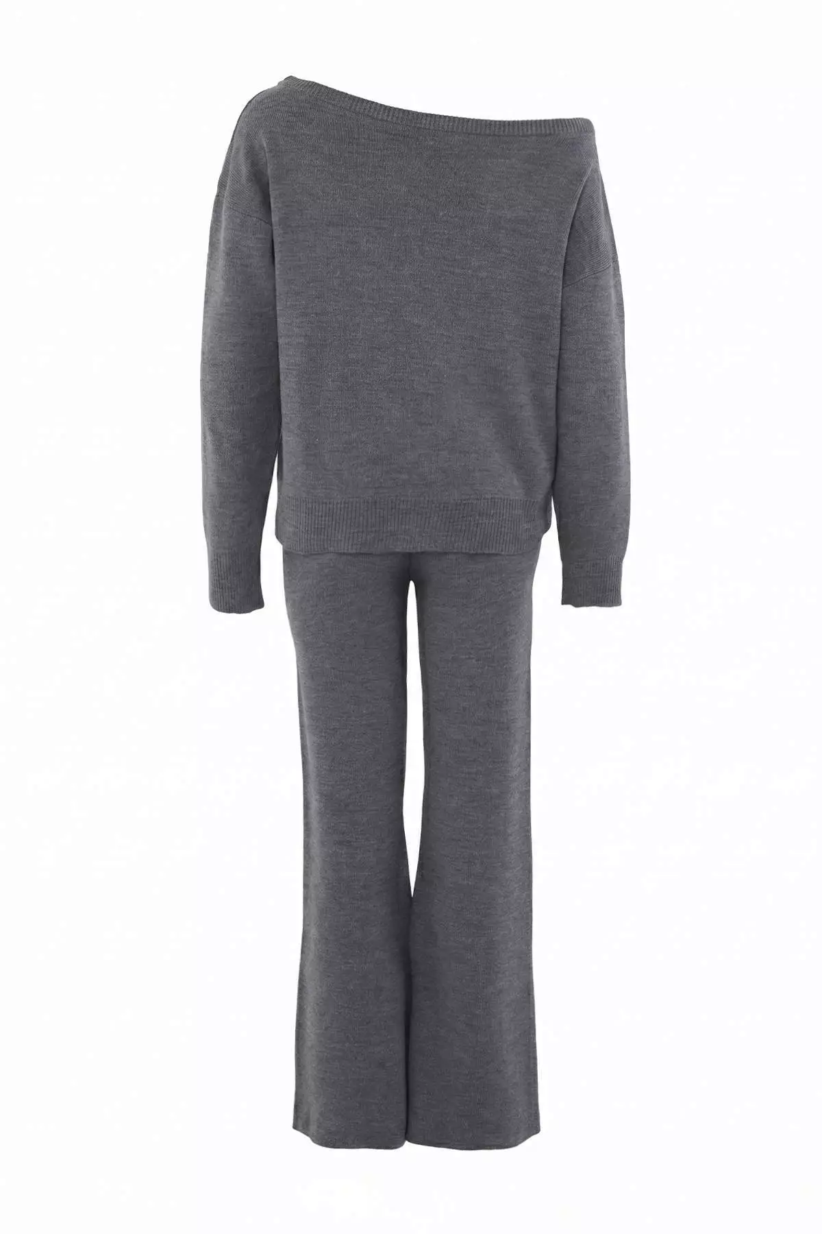 Anthracite Boat Neck Sweater-Pants Knitwear Set - Top And Bottom Twoaw26Au00043