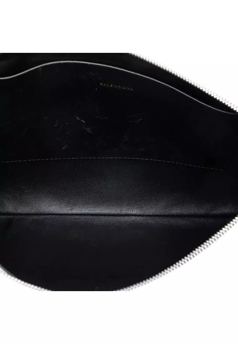 Pre-Loved Balenciaga Leather Ville Logo Zip Pouch