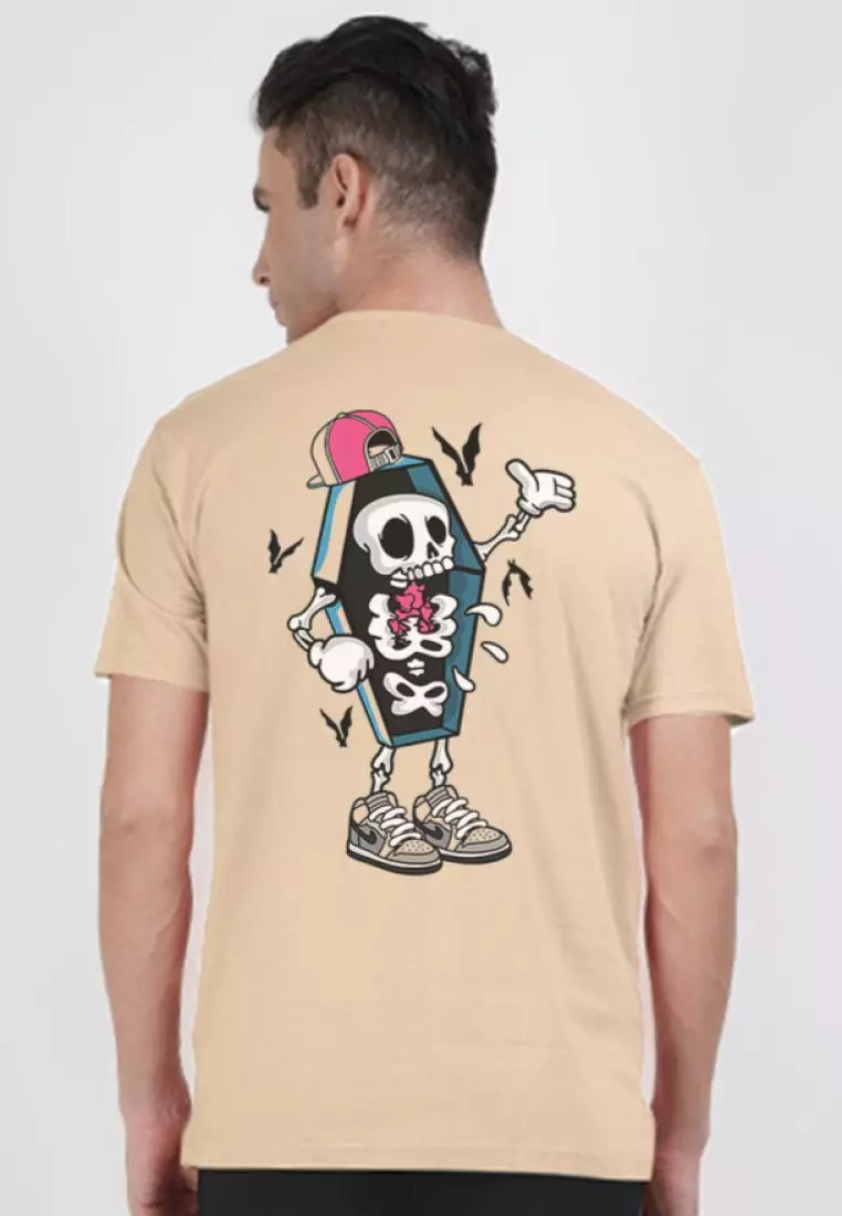 Buy QuirkyT Oversized Coffin Skull Beige Cotton Short Sleeve