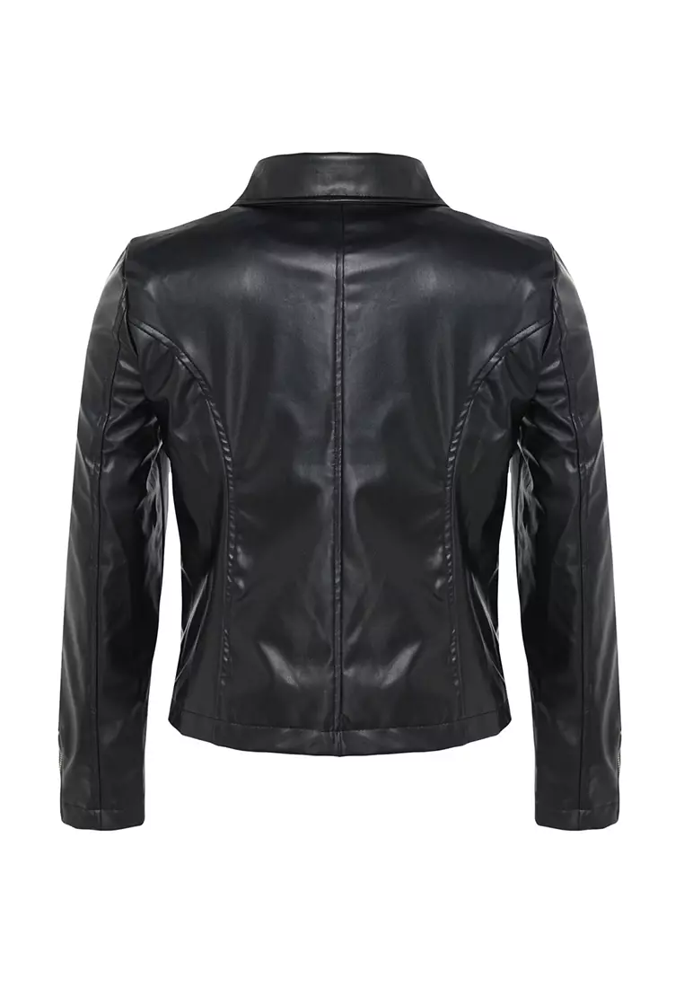 Plus Size Faux Leather Biker Jacket with Pocket