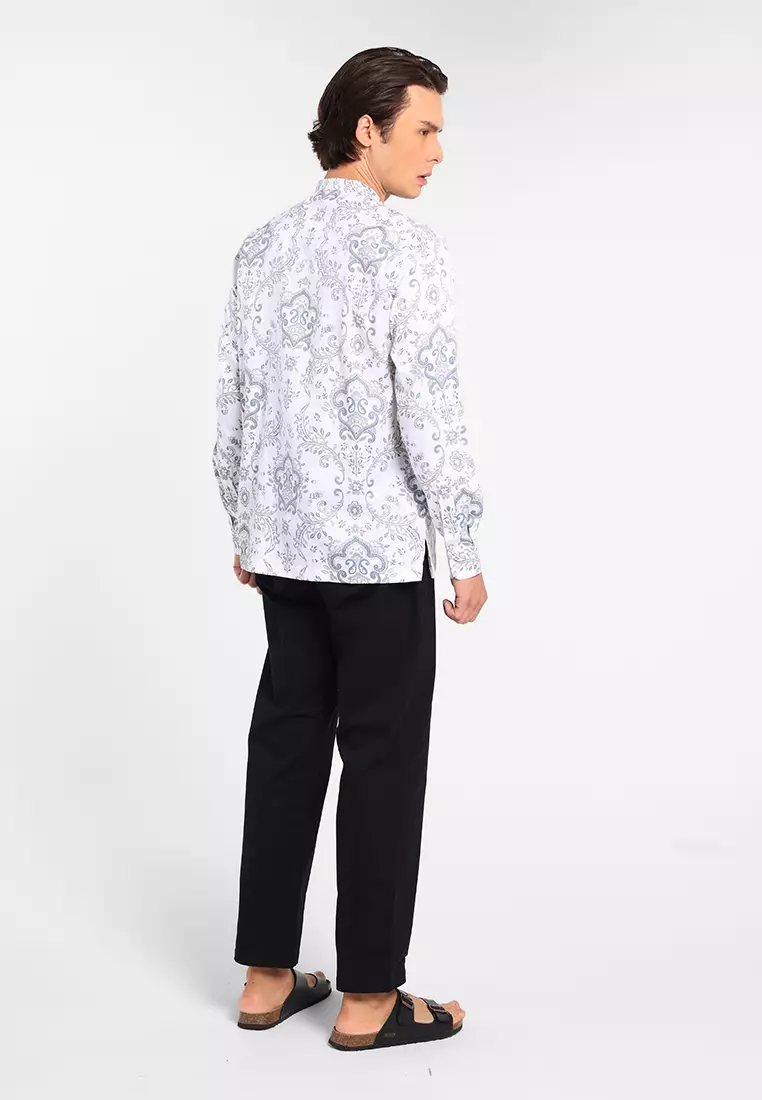 MANZONE X Adipati Dolken - Kemeja Koko Shanghai Lengan Panjang Pria Tazkia Comfort Fit - White Warna White