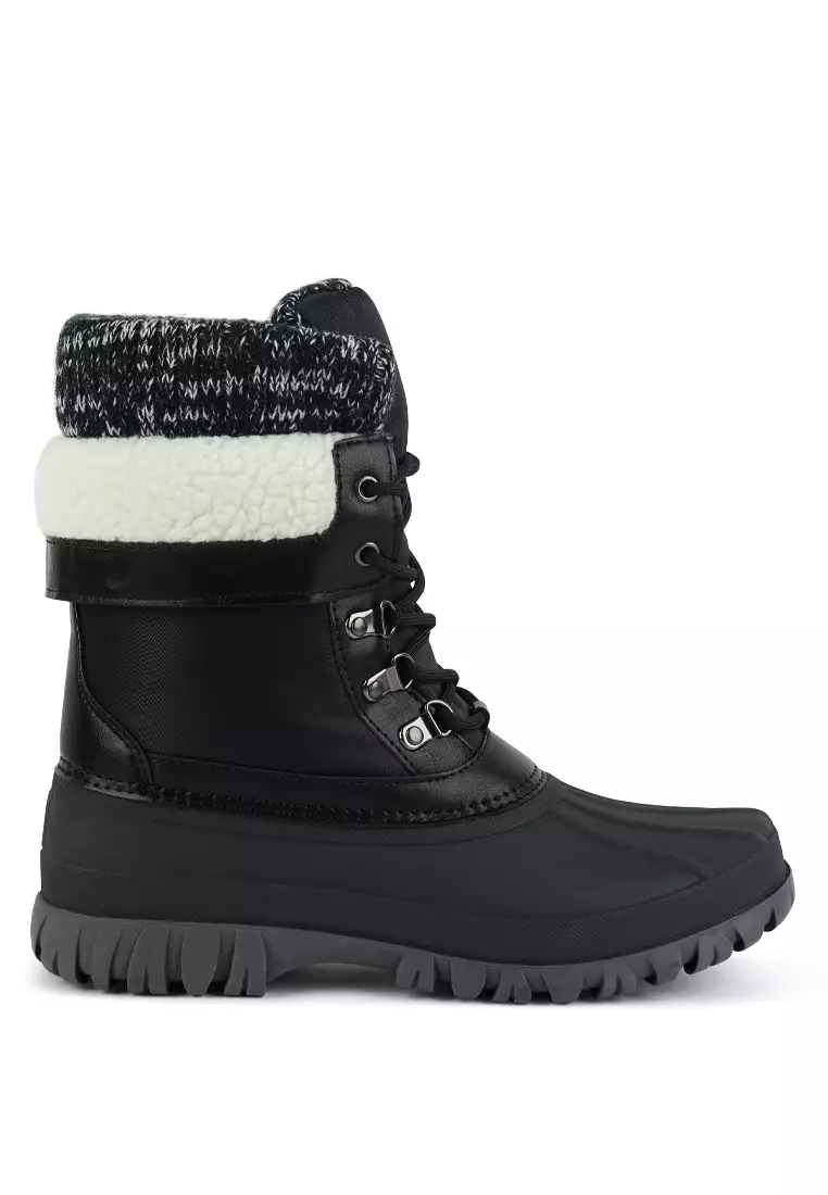 Discount on London Rag  shoes - SKU: Black Knitted Collar Lace Up Boots