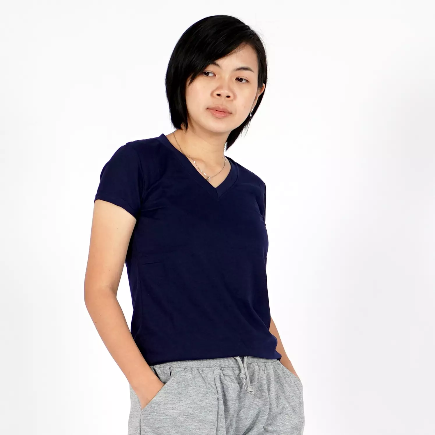 OKECHUKU Vioree T-Shirt V-Neck Polos Tangan Pendek Kaos Leher V - Navy