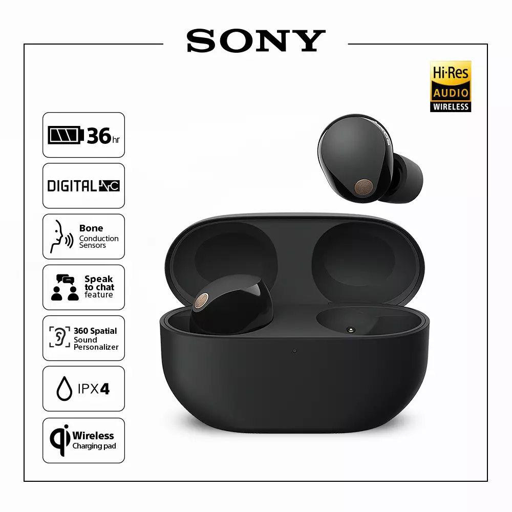 Sony WF-1000XM5 Truly Wireless Noise Canceling Earbuds (Black) with Case 