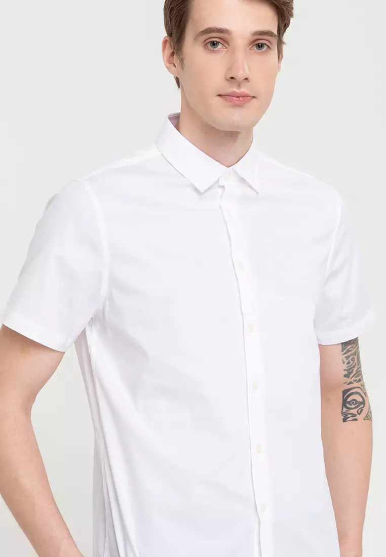 Woven Short Sleeves Casual Poplin Stretch