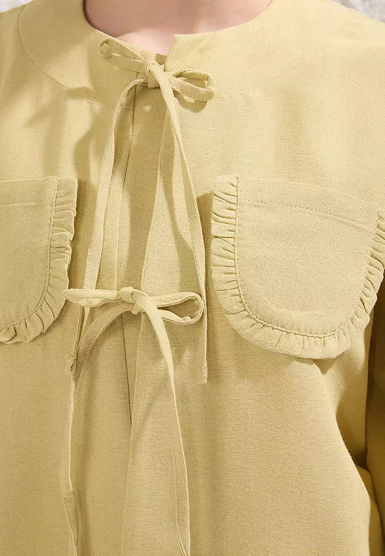 Light Khaki Binding Detailed Linen Blended Weaving Upper-Lower Team TCTSS25US00031