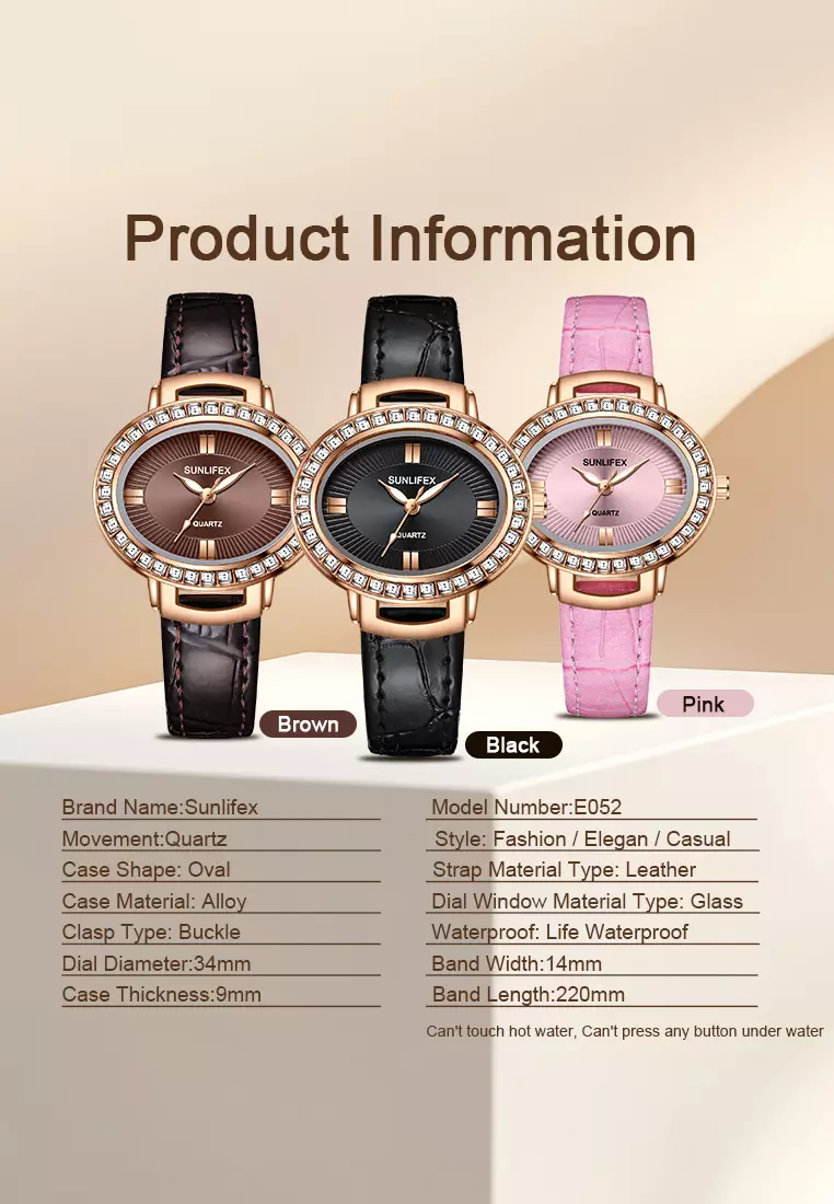 Jam Tangan Wanita Original Korea Kuarsa Antik Tali Kulit Kasual Oval Jam Tangan Cewek E052 pink