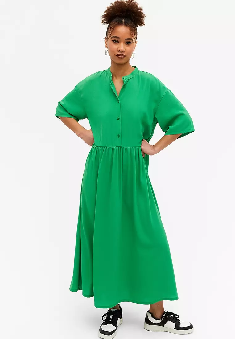 zara green collared dress