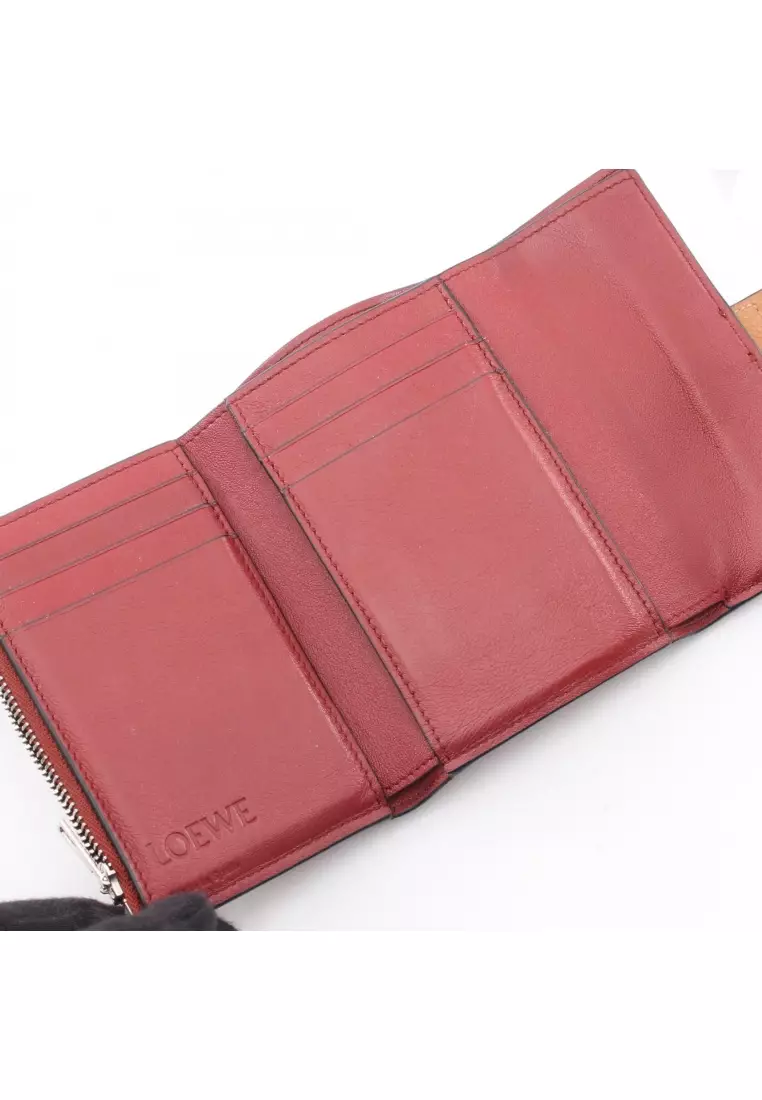 Pre-Loved LOEWE Vertical wallet Small trifold wallet leather Brown