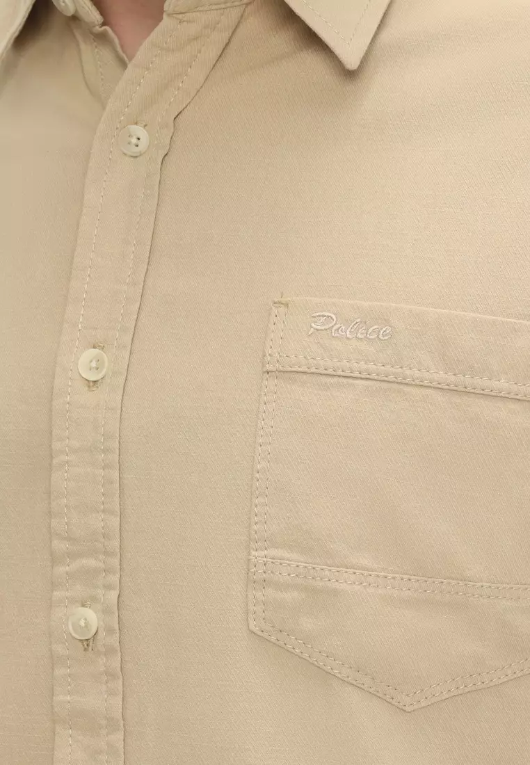 POLICE Kemeja Polos Cotton Cream Regular Fit Pria