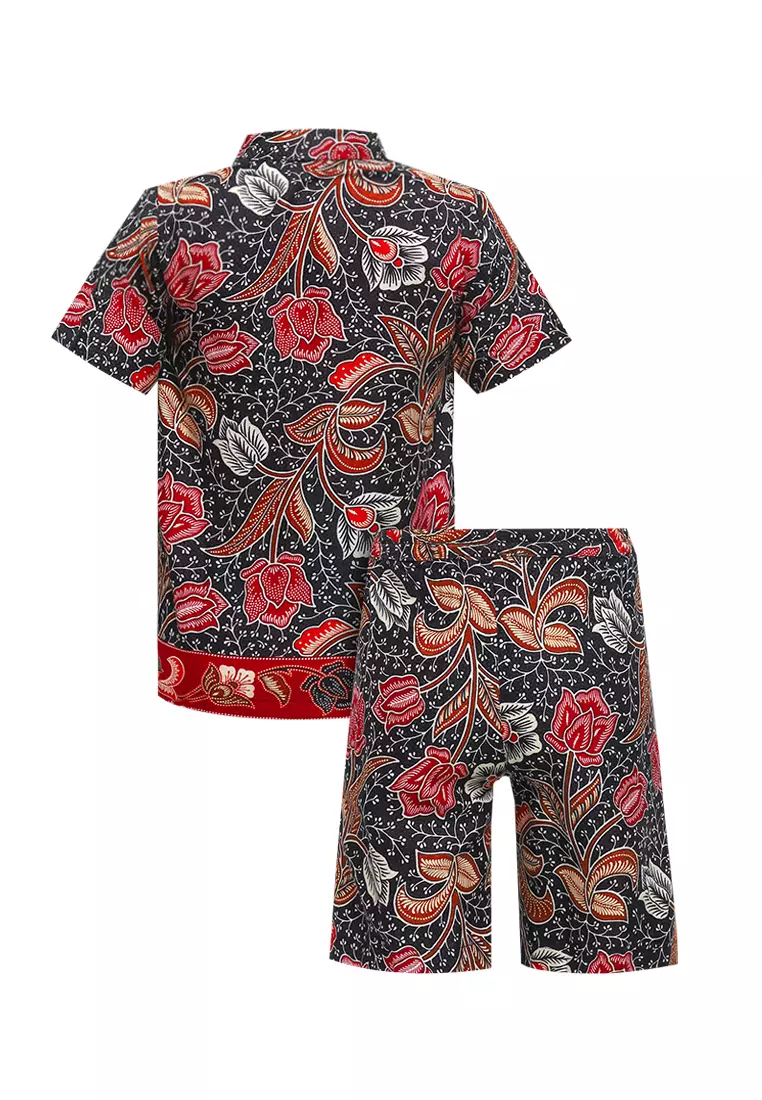 Setelan Piyama Anak Atasan dan Bawahan Celana Unisex Renia Black