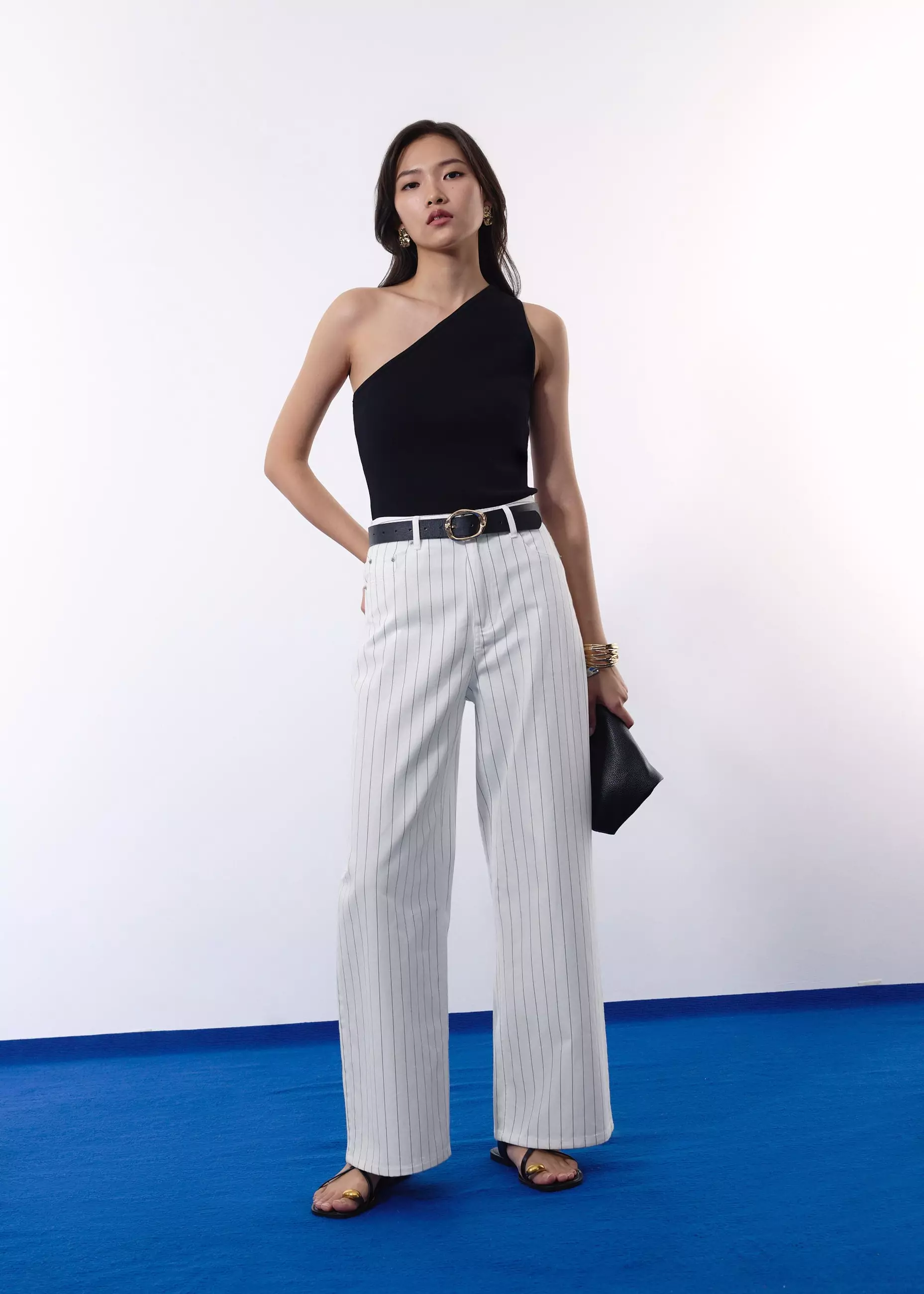 Celana Panjang Wanita - Pinstripe Cotton Twill 5-Pocket High Rise Straight Leg Pants