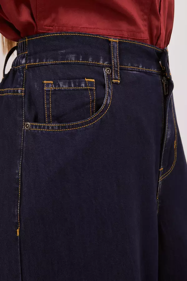 MINIMAL - MN314 - High Waist Flare Jeans - Navy Warna Navy