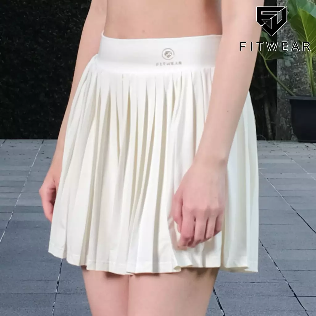 Fitwear Rok + Inner Padel Wanita Olahraga XAVIERA MEDIUM PLEATS - WHITE (NO LINE)