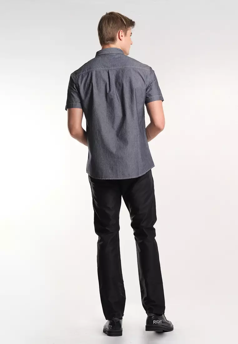 Button Down Short Sleeve Polo for Men in Black Color