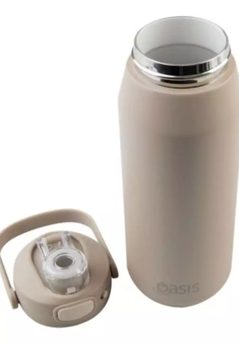 Oasis Ceramic Stainless Steel Triple Wall Capri Quick Release Drink Bottle 750ML - Latte