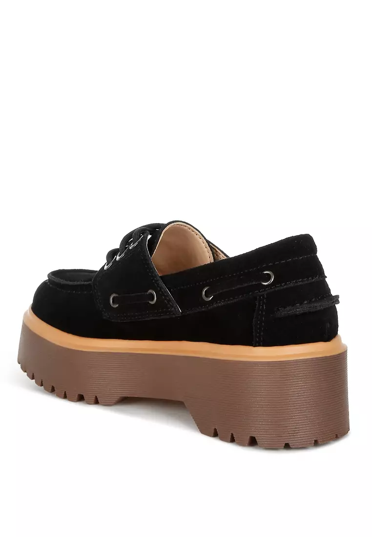 Chunky Suede Oxford Loafers In Black