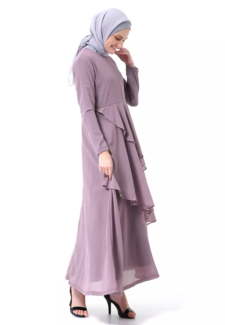 Shafira Dress Muslimah Long Sleeve Motif Polos Premium High Quality - Sweet Purple