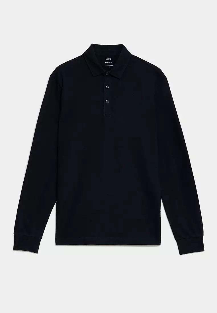 Pure Cotton Long Sleeve Polo Shirt