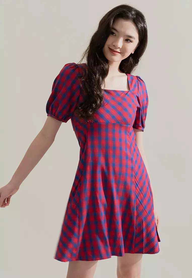 Sweetheart neck tartan 2024 print insert dress