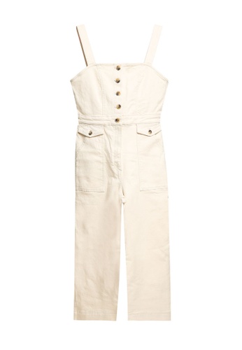 H&M beige Ankle-Length Twill Jumpsuit 86341AAC510797GS_1