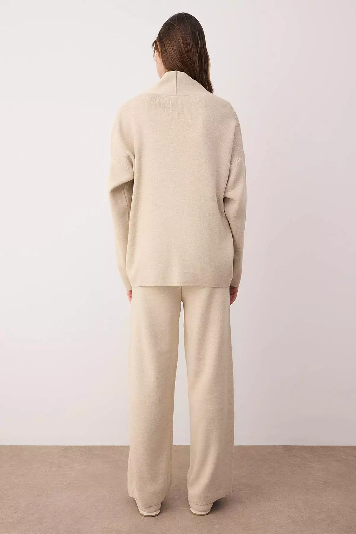 Beige Accessory Detailed 3-Piece Cardigan-Blouse-Pants Knitwear Set Twoaw26Au49