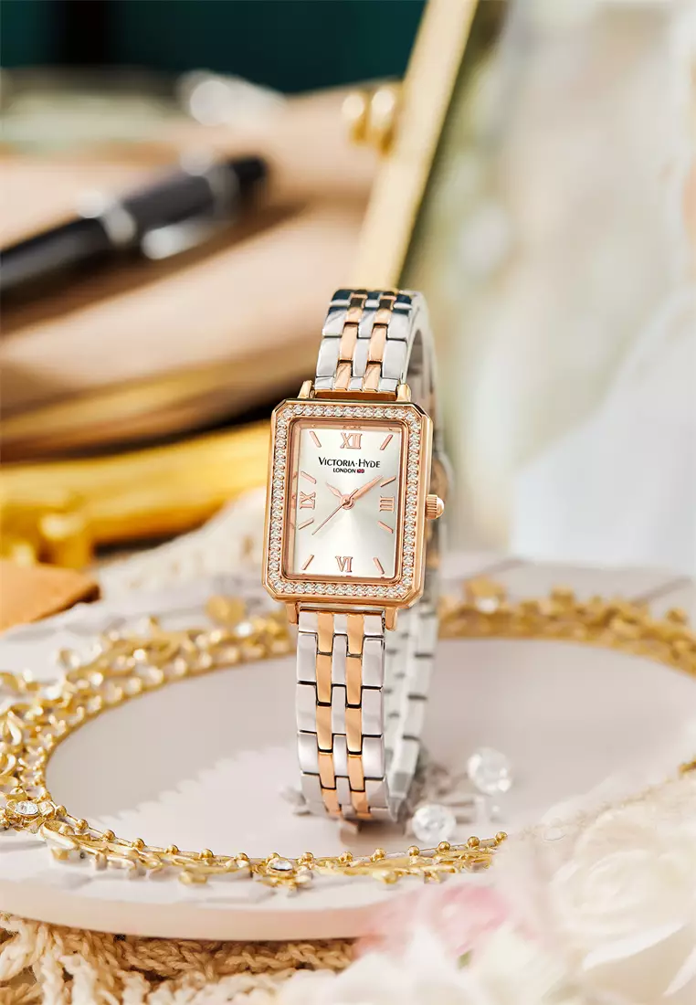 Westminster 22×28mm女士手錶 玫瑰金 鑽石錶盤 優雅矩形表面 不鏽鋼錶帶 - 銀色