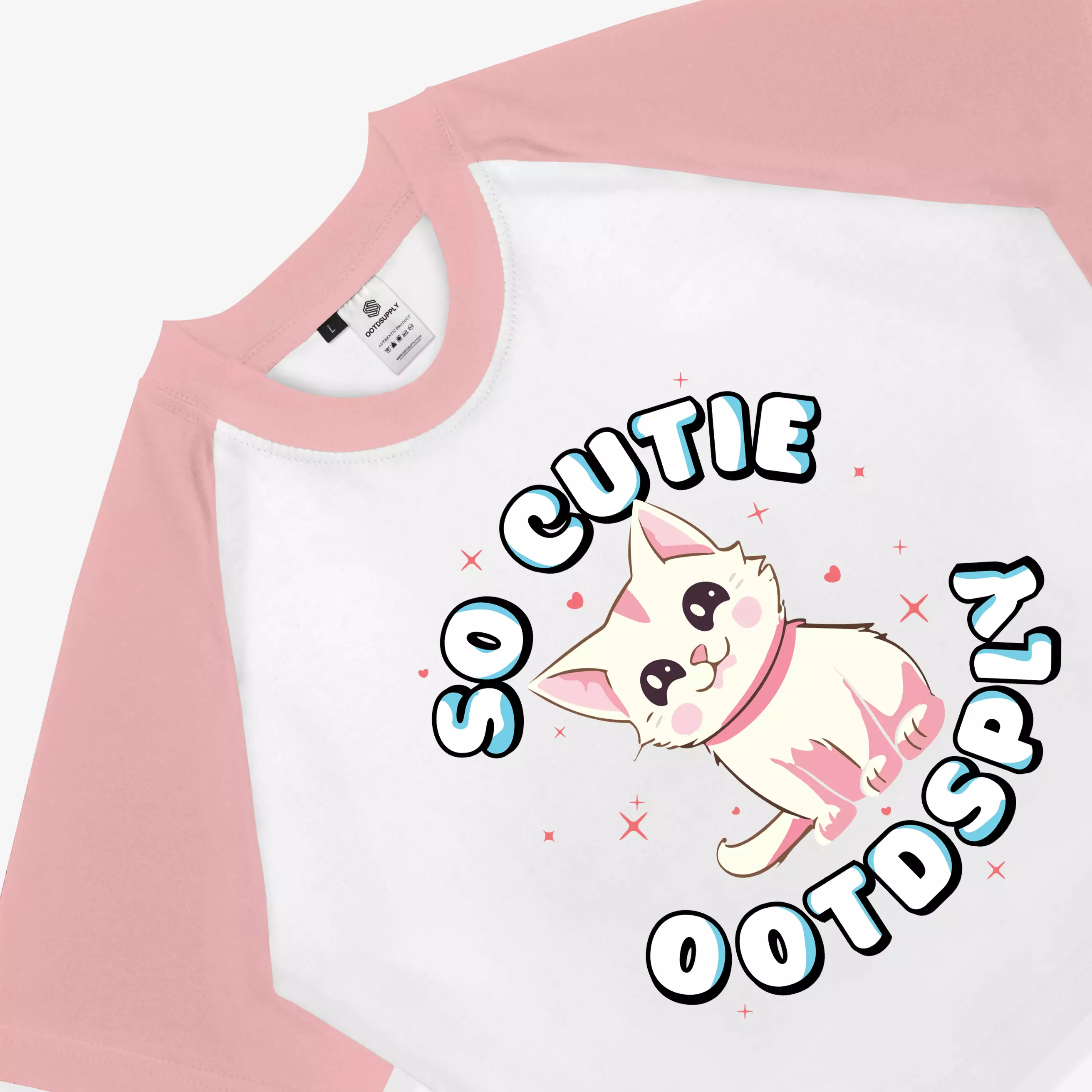 OOTDSUPPLY Croptee Fit Cutie Raglan Baby Blue & Dusty Pink | Croptee Slimfit Wanita CSF009