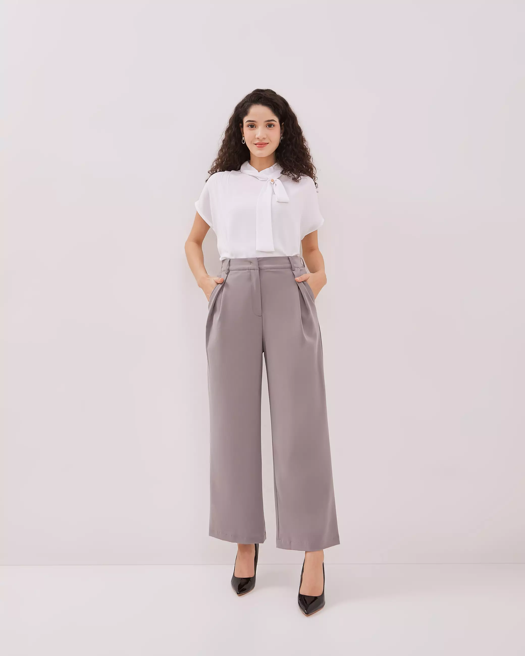 Urban Exchange Ruby Grey Wide Leg Pants - Bawahan Celana Panjang Wide Leg Warna Grey