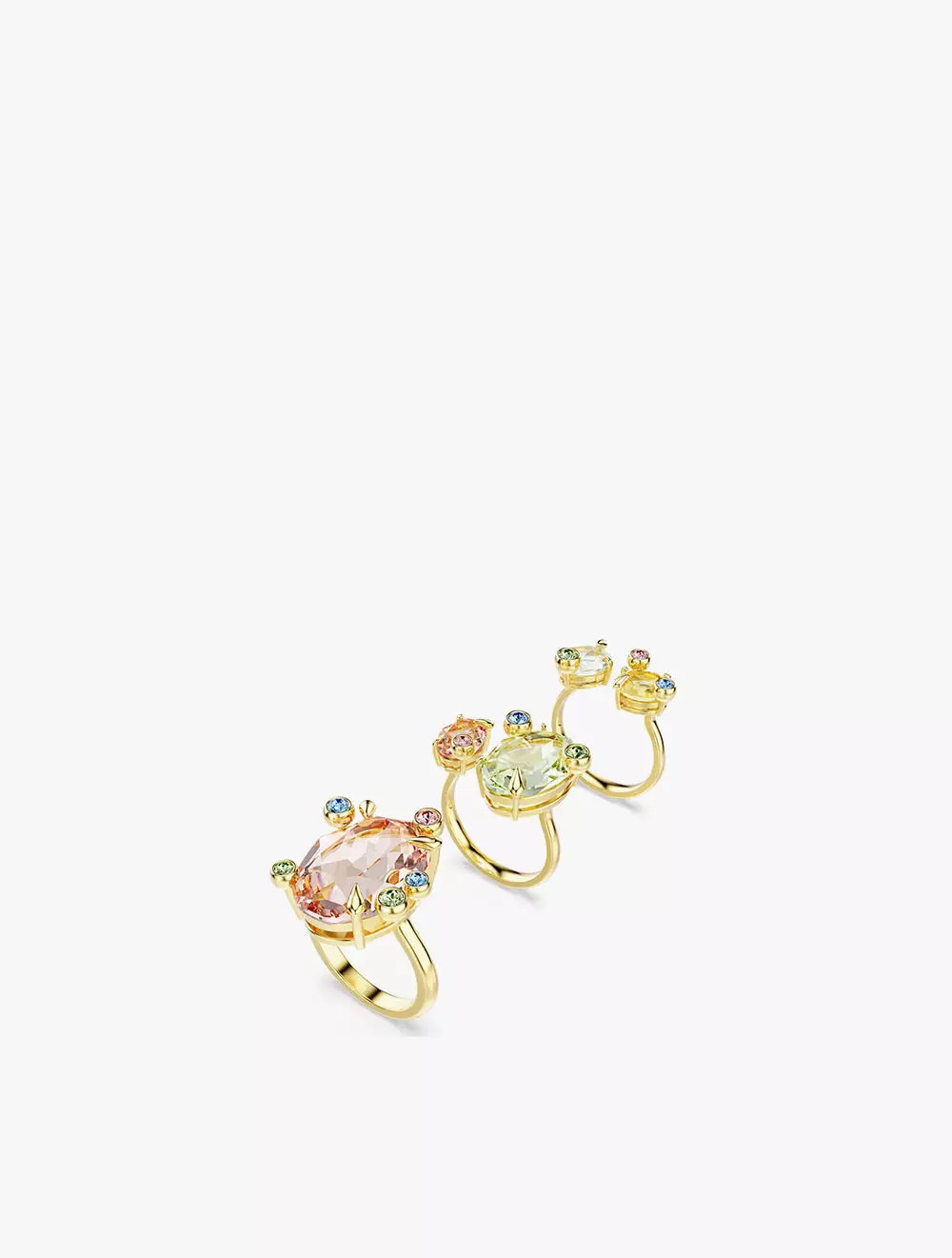 Gema Ring, Set (3), Mixed Cuts, Multicolored, Gold-Tone Plated - 52