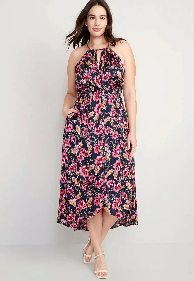 Buy Old Navy Matching Waist-Defined Floral Halter Satin Maxi Dress for ...