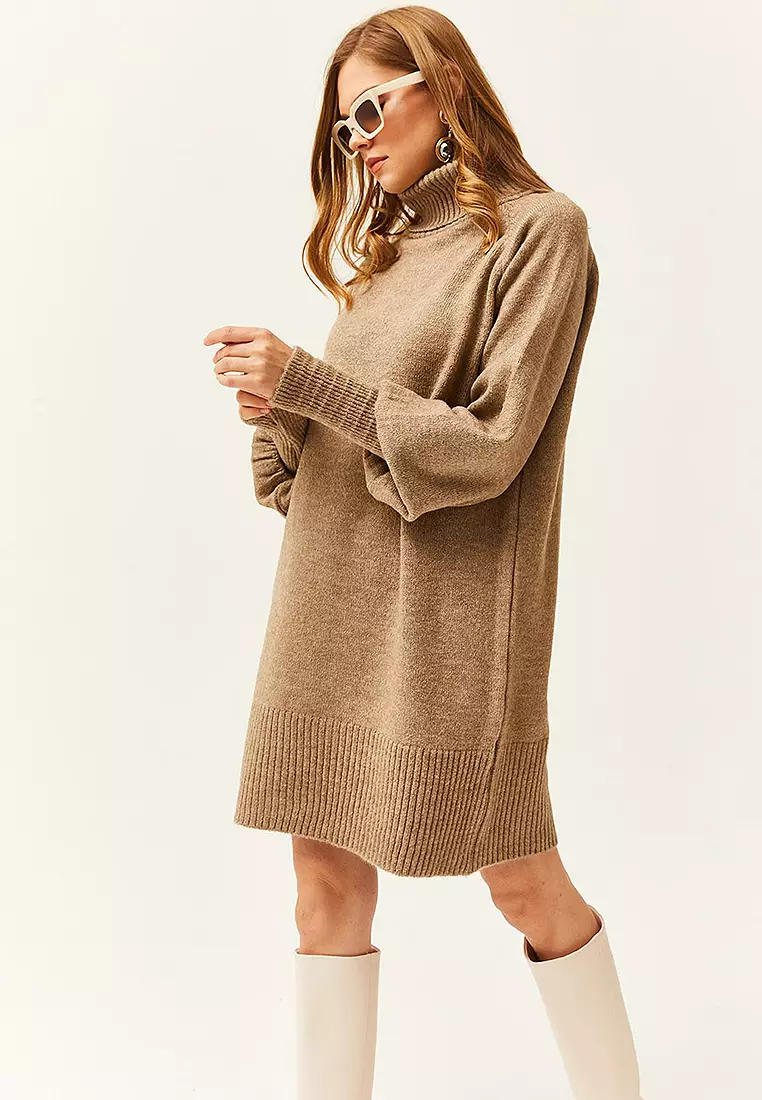 Turtleneck Raglan Sleeves Mini Dress