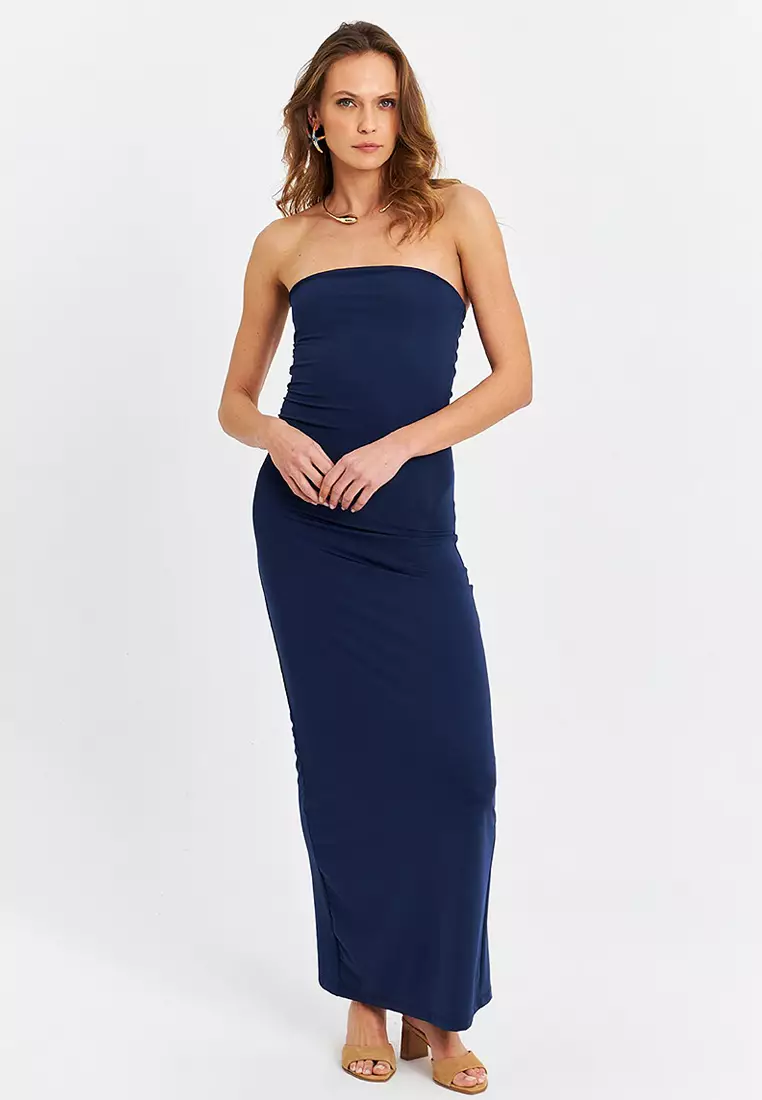 Strapless Slit Maxi Dress