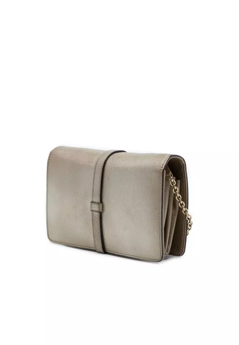 Pre-Loved Gucci Metallic Pebbled Calfskin Piston Broadway Evening Bag