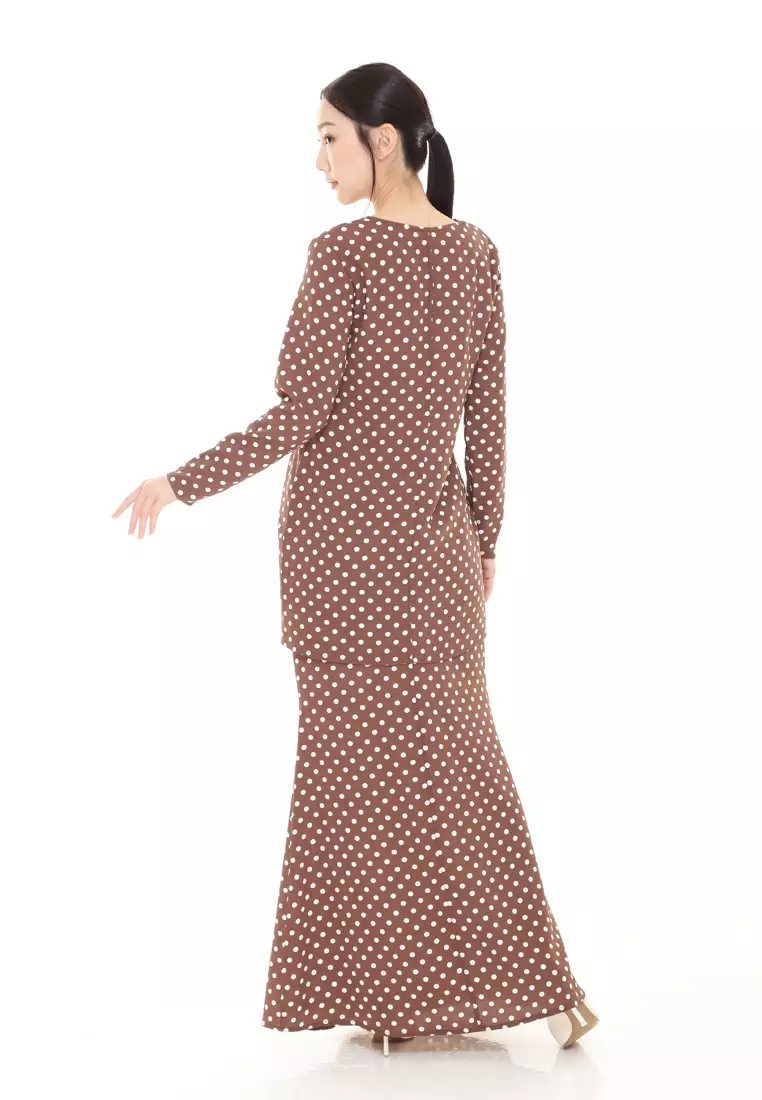 Rina Printed Kurung Modern in Brown Polka Dot