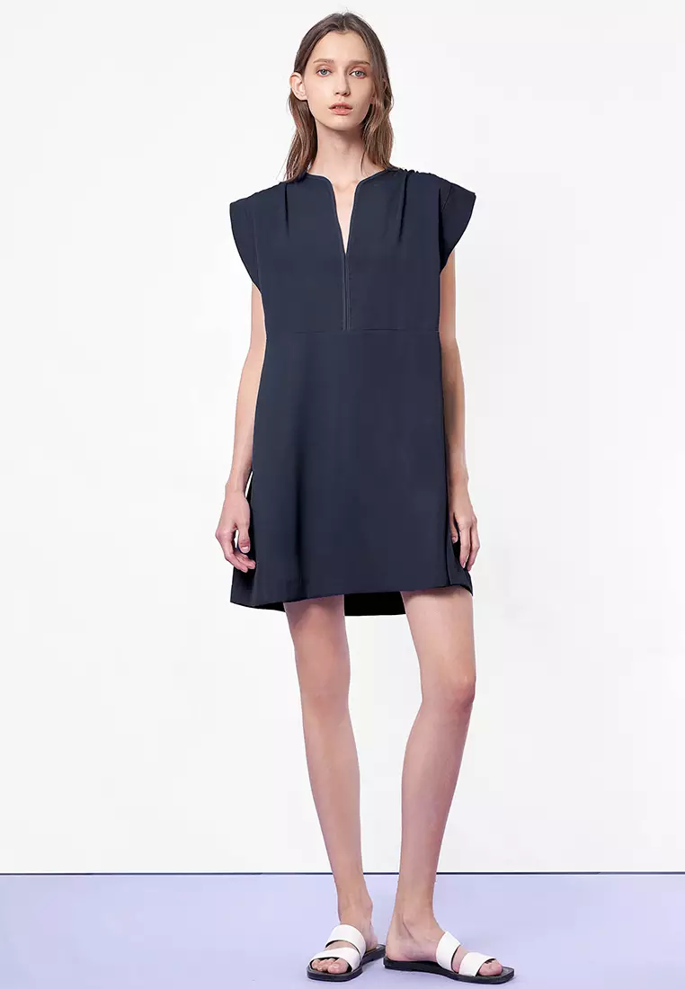 Notch-Neck Cap Sleeves Dress