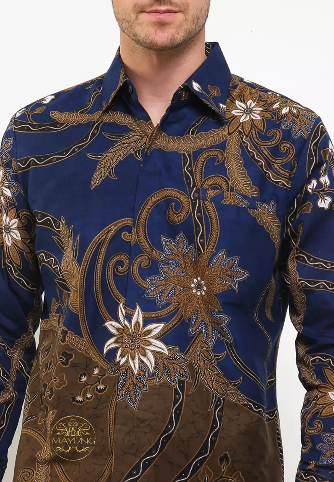 Widaninggara Navy Kemeja Batik Pria Premium Slimfit Modern Lengan Panjang