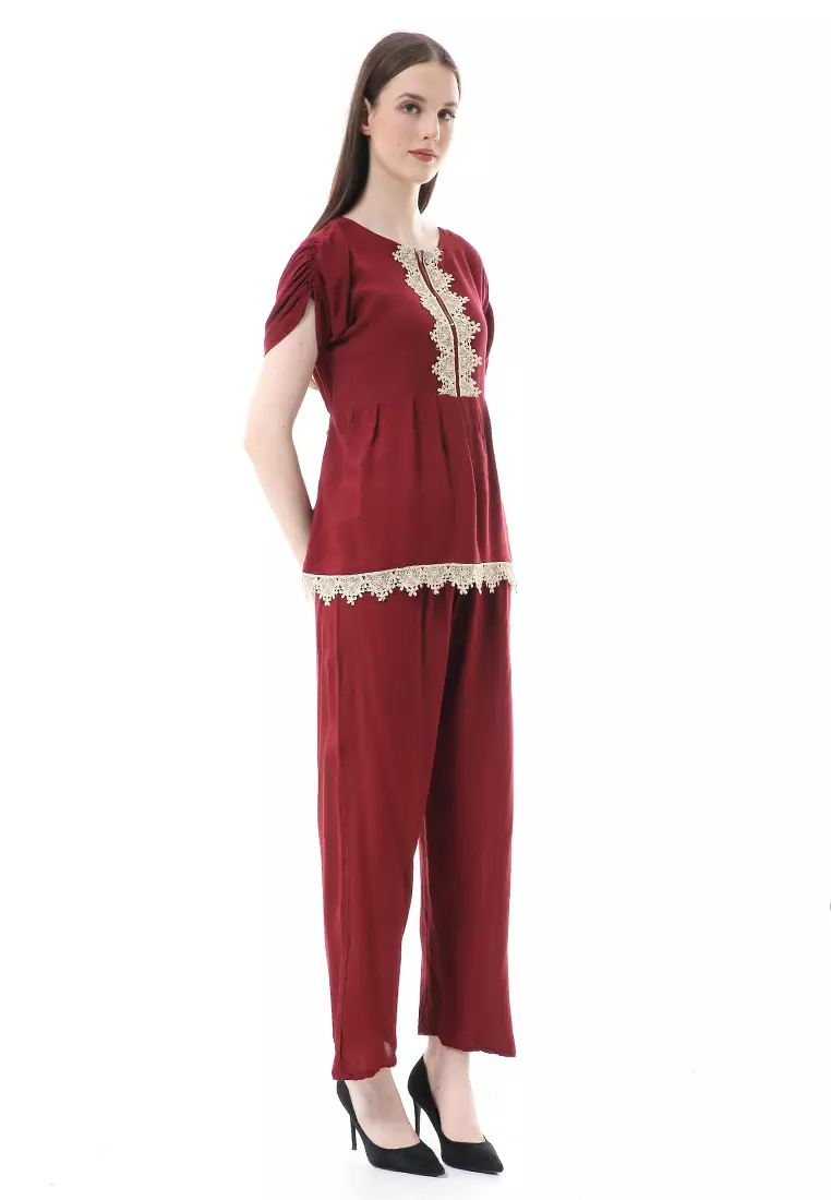 Zemira Piyama One Set Atasan Bawahan Wanita High Quality - Maroon