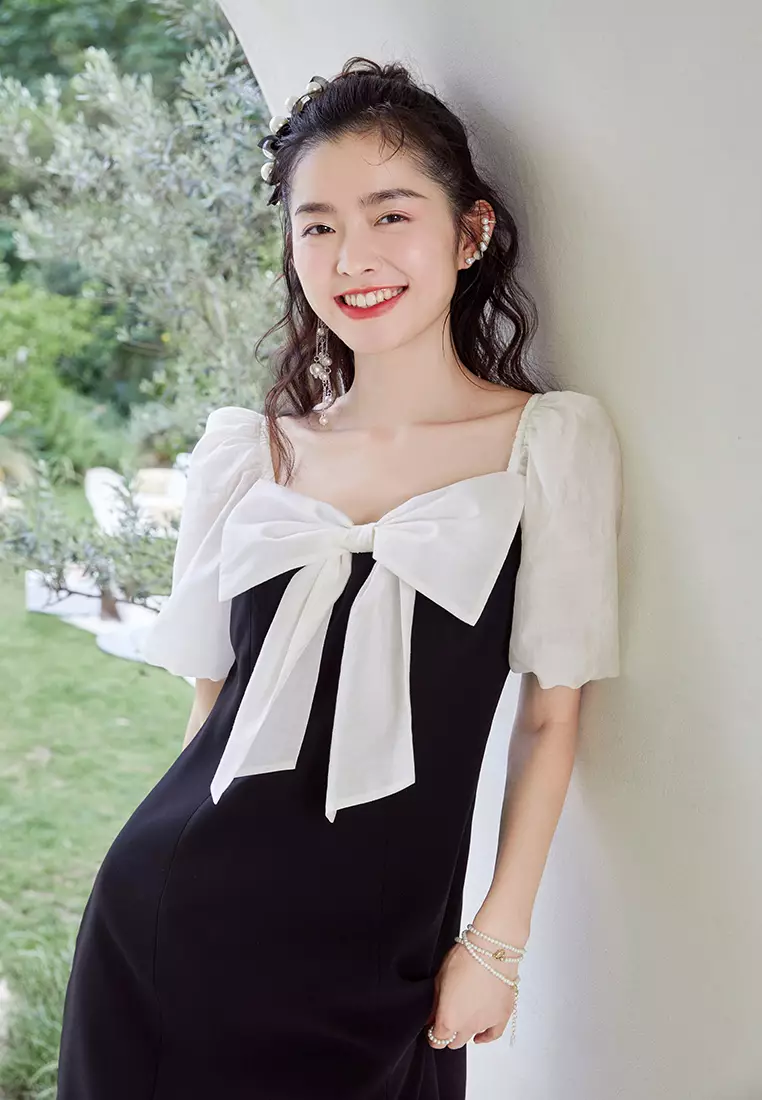 Puff Sleeve Two Tone Mini Dress