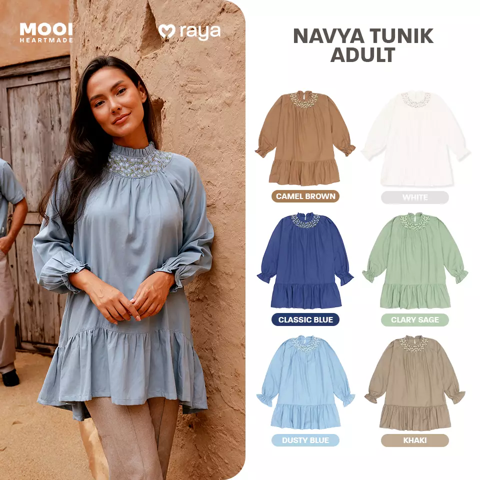 Mooi Tunik Wanita Atasan Wanita Raya Collection Navya Tunic - Classic Blue