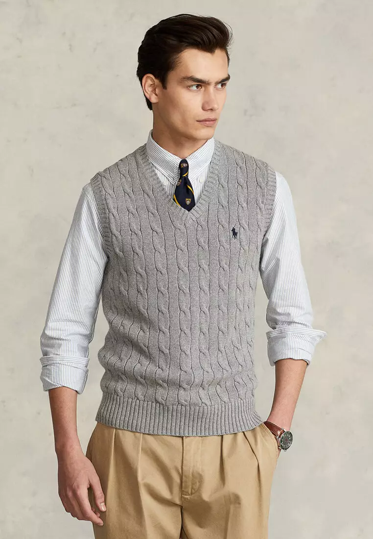 Vest Men Cable Knit Vest H&m CELINE HOMME Logo-Appliquéd Cable