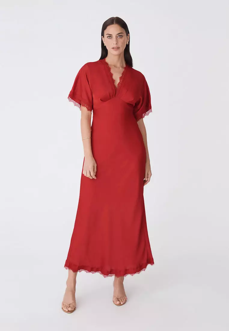 Cleo Lace Trim Satin Dress