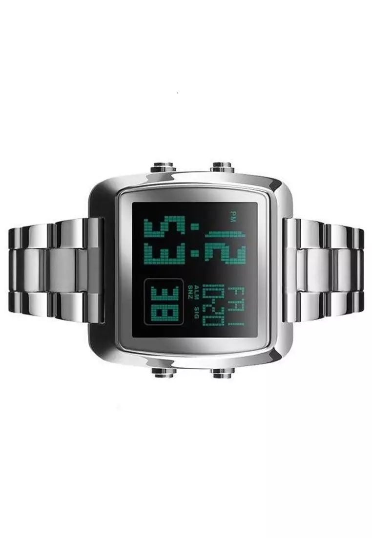 Jam Tangan kasual Modern Digital Pria Waterproof 30m Strap Tali Material Stainless Steel AT43 ORIGINAL